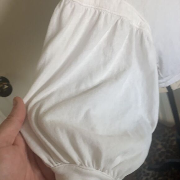 We The Free White Distressed Semi Sheer Casual Balloon Sleeve Top - Picture 7 of 11